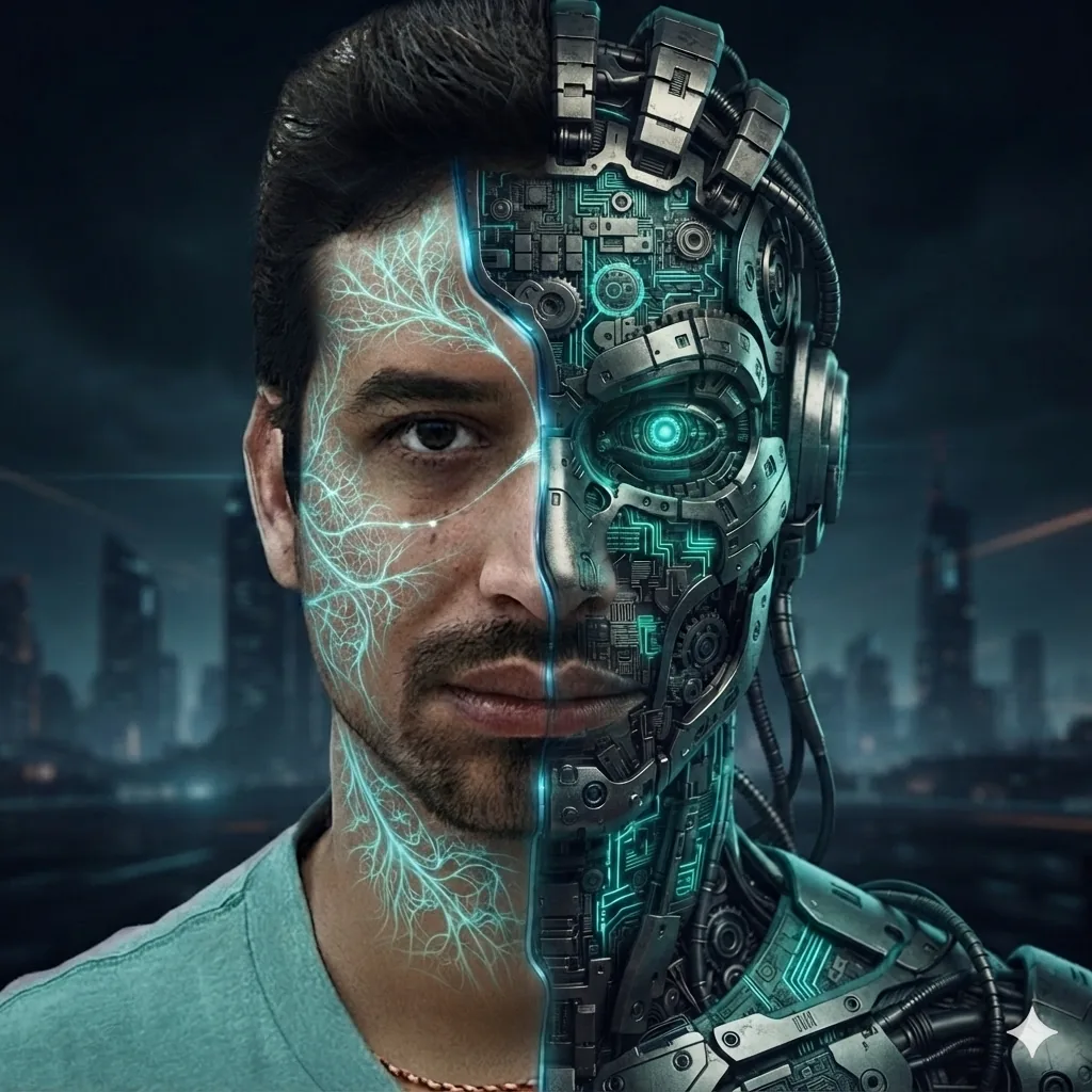 Prasiddha Paudel — half human, half machine portrait